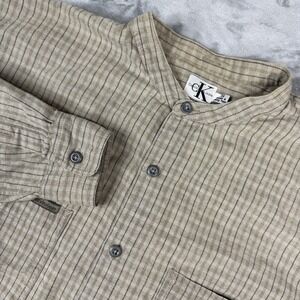 Calvin Klein Men's Long Sleeve Button Down Shirt Size M beige plaid